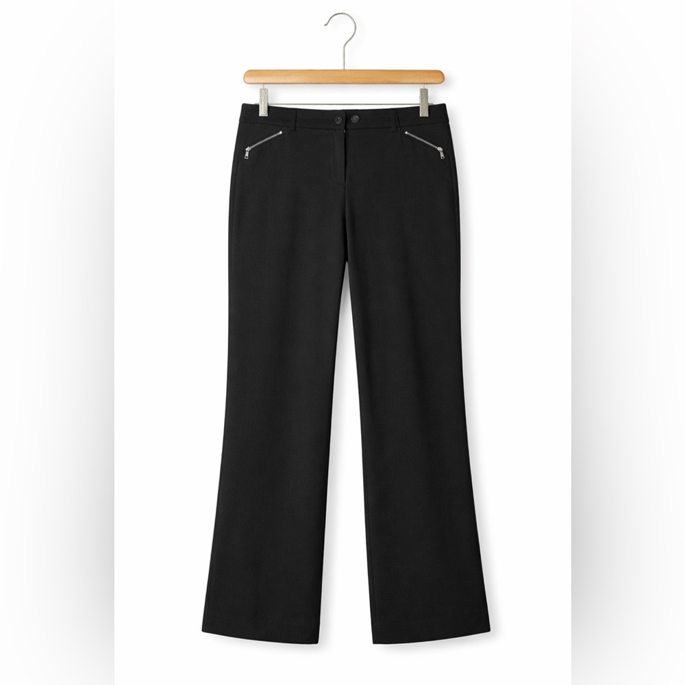 Ann Taylor Black Wide Leg Dress Pants Size 6 Stretch Career Trousers Zip Pocket
